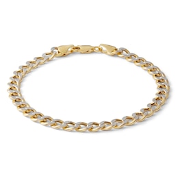14K Semi-Solid Gold Cuban Curb  Two-Tone Chain Bracelet - 7"