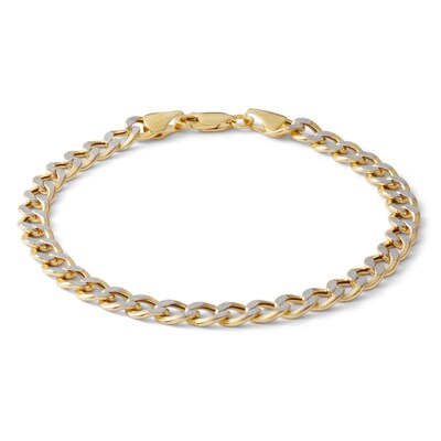 14K Semi-Solid Gold Cuban Curb  Two-Tone Chain Bracelet - 7"