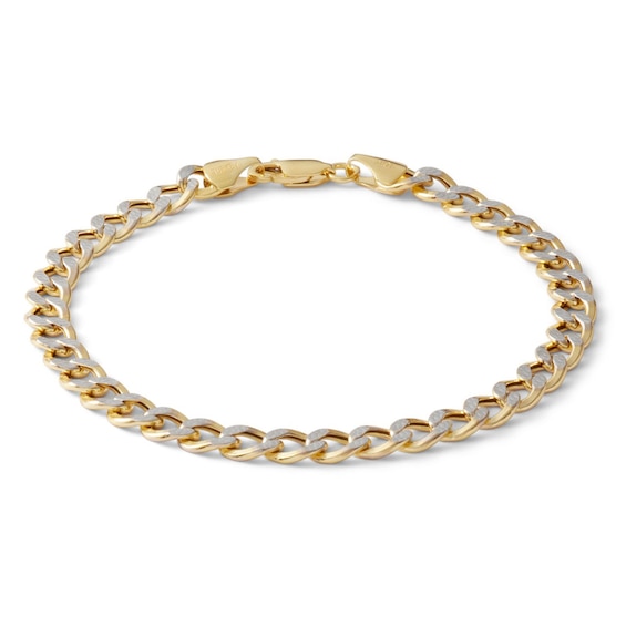 14K Semi-Solid Gold Cuban Curb  Two-Tone Chain Bracelet - 7"