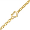 Thumbnail Image 1 of 14K Hollow Gold Textured Heart Outline Curb Chain Bracelet - 7.5"