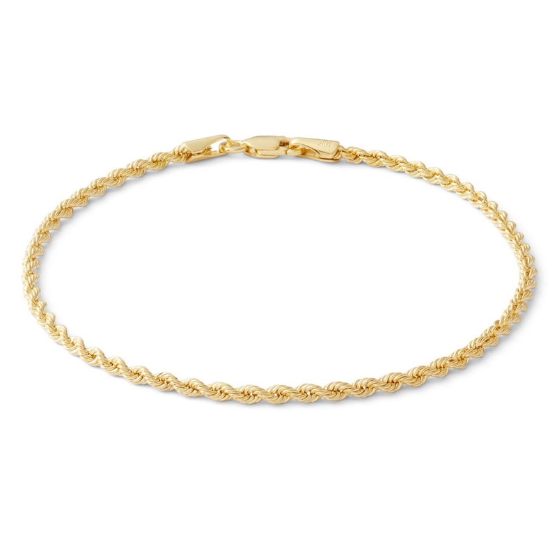 14K Hollow Gold Rope Chain Bracelet - 7.5"