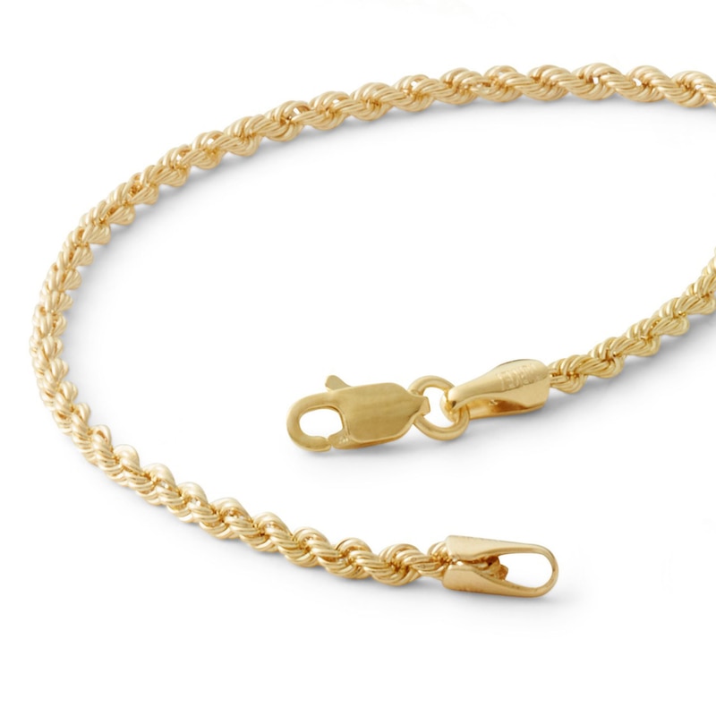 14K Hollow Gold Rope Chain Bracelet - 7.5"