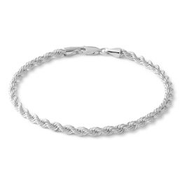 10K Hollow White Gold Rope Chain Bracelet - 7"