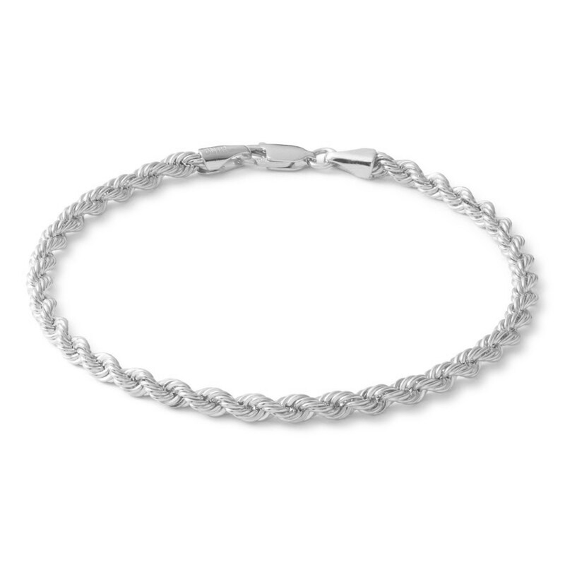 Main Image 1 of 10K Hollow White Gold Rope Chain Bracelet - 7"