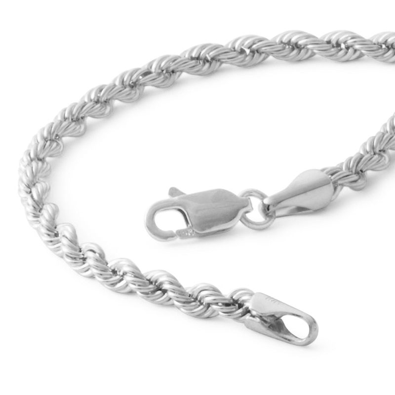 Main Image 2 of 10K Hollow White Gold Rope Chain Bracelet - 7"