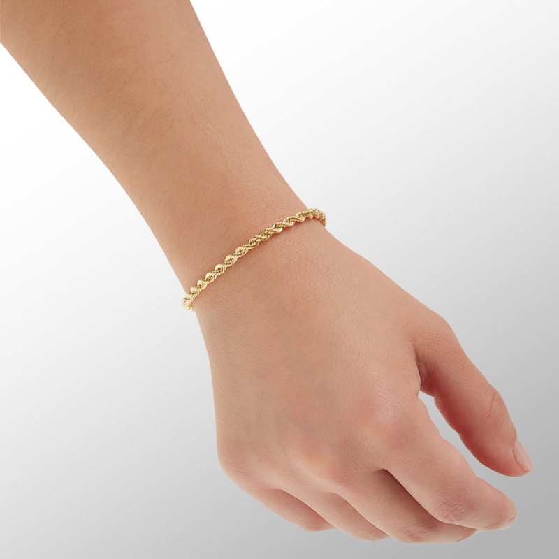 Main Image 4 of 10K Hollow White Gold Rope Chain Bracelet - 7"