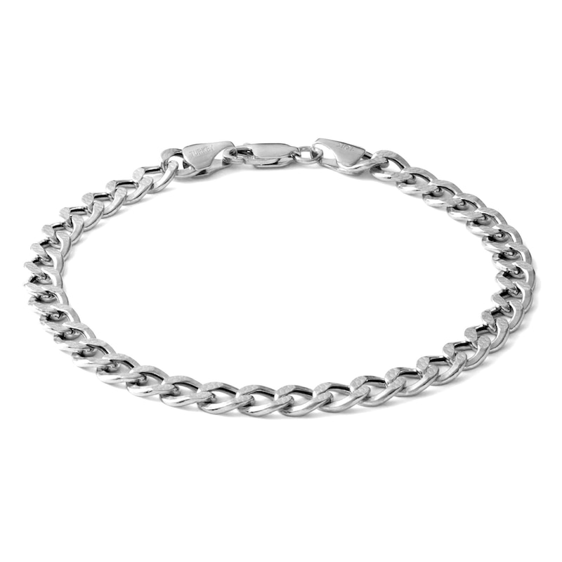 10K Semi-Solid White Gold Cuban Curb Chain Bracelet - 7"