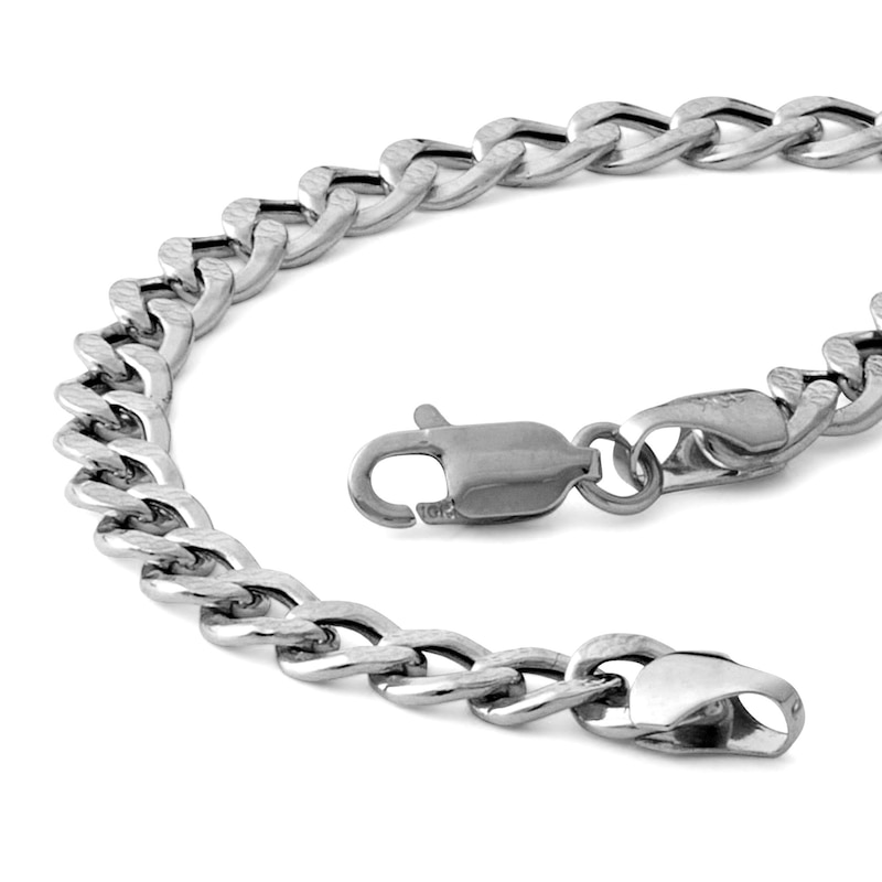 Main Image 2 of 10K Semi-Solid White Gold Cuban Curb Chain Bracelet - 7&quot;