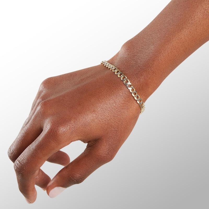 10K Semi-Solid White Gold Cuban Curb Chain Bracelet - 7"