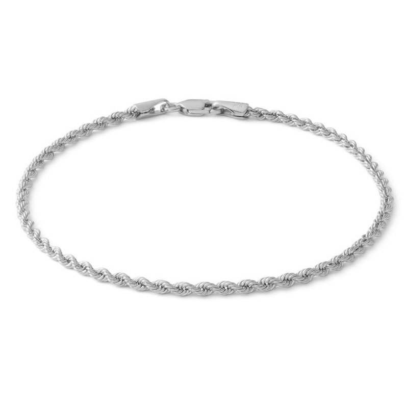 Main Image 1 of 10K Hollow White Gold Rope Chain Bracelet - 7.5"