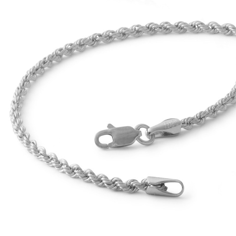 Main Image 2 of 10K Hollow White Gold Rope Chain Bracelet - 7.5"