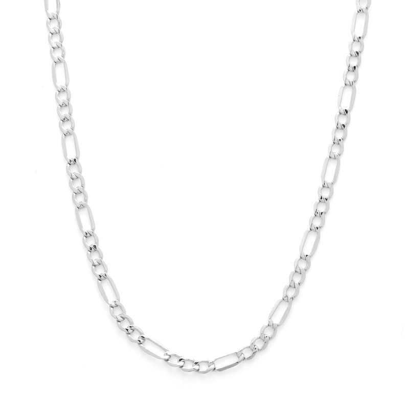 10K Hollow White Gold Beveled Figaro Chain - 20"