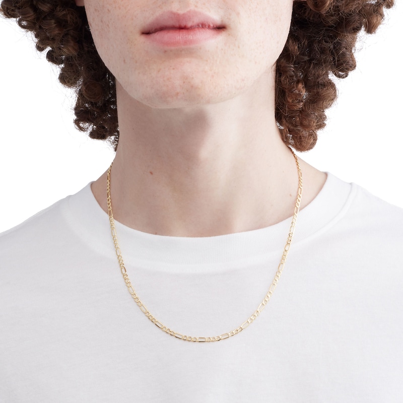 Main Image 3 of 10K Hollow White Gold Beveled Figaro Chain - 20"