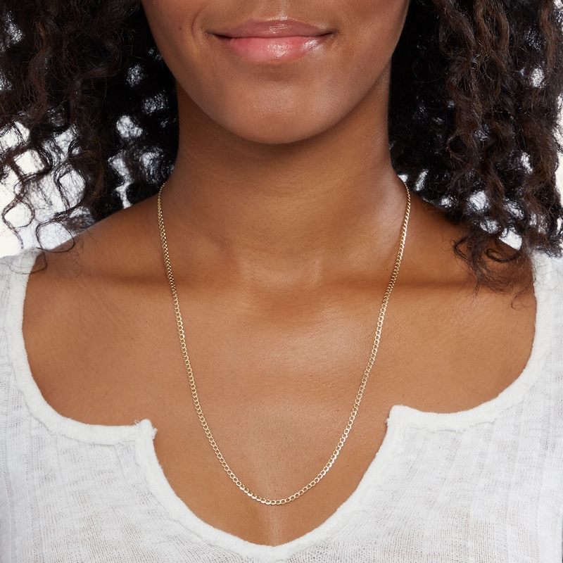 Main Image 3 of 10K Hollow White Gold Beveled Curb Chain - 22"