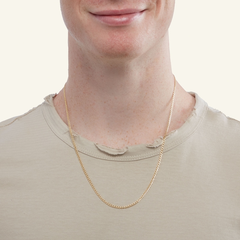Main Image 4 of 10K Hollow White Gold Beveled Curb Chain - 22"