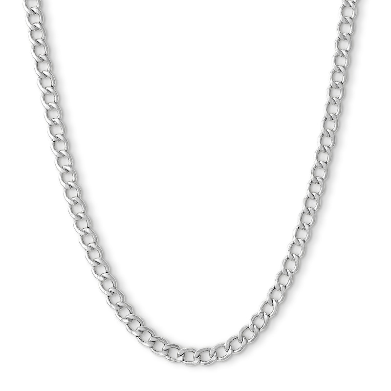 10K Hollow White Gold Beveled Curb Chain - 24"