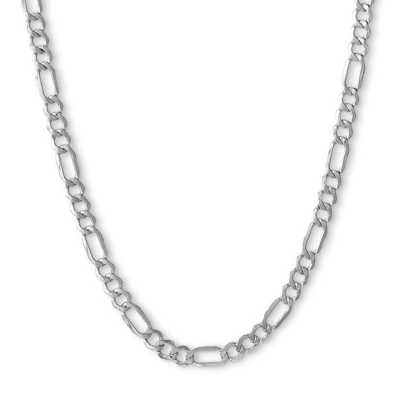 10K Hollow White Gold Beveled Figaro Chain - 20