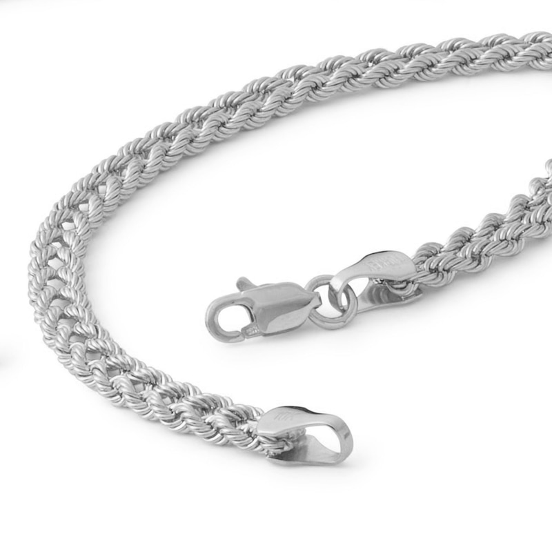 Main Image 2 of 10K Hollow White Gold Double Row Rope Chain Bracelet - 7.5"