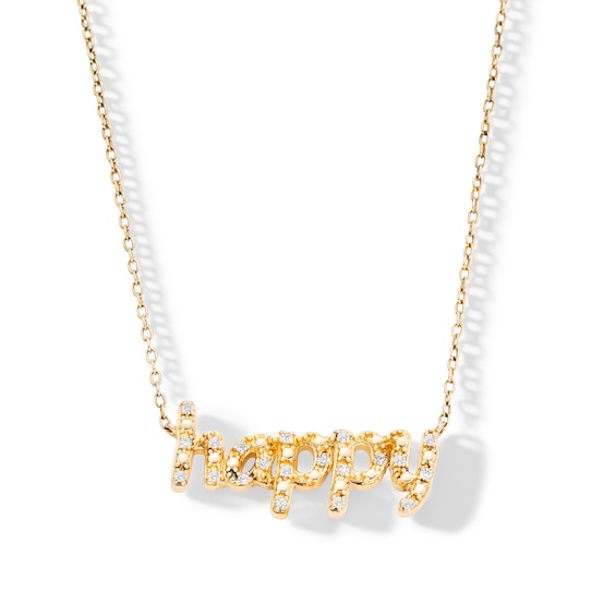 18K Gold Plate Diamond Accent Happy Necklace