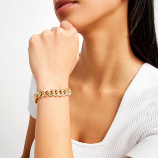14K Gold Plated 1/10 CT. T.W. Diamond Curb Link Bracelet