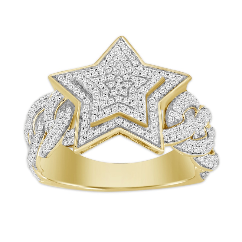 10K Solid Gold 3/4 CT. T.W. Diamond Tiered Star Chain Link Ring