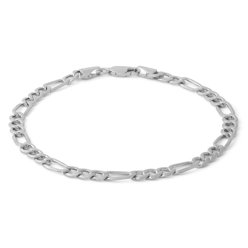 10K Hollow White Gold Beveled Figaro Chain Bracelet - 7.5