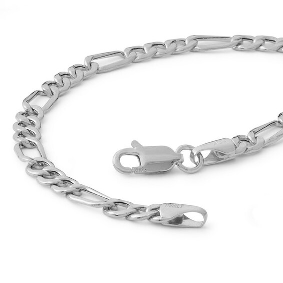 10K Hollow White Gold Beveled Figaro Chain Bracelet - 7.5"