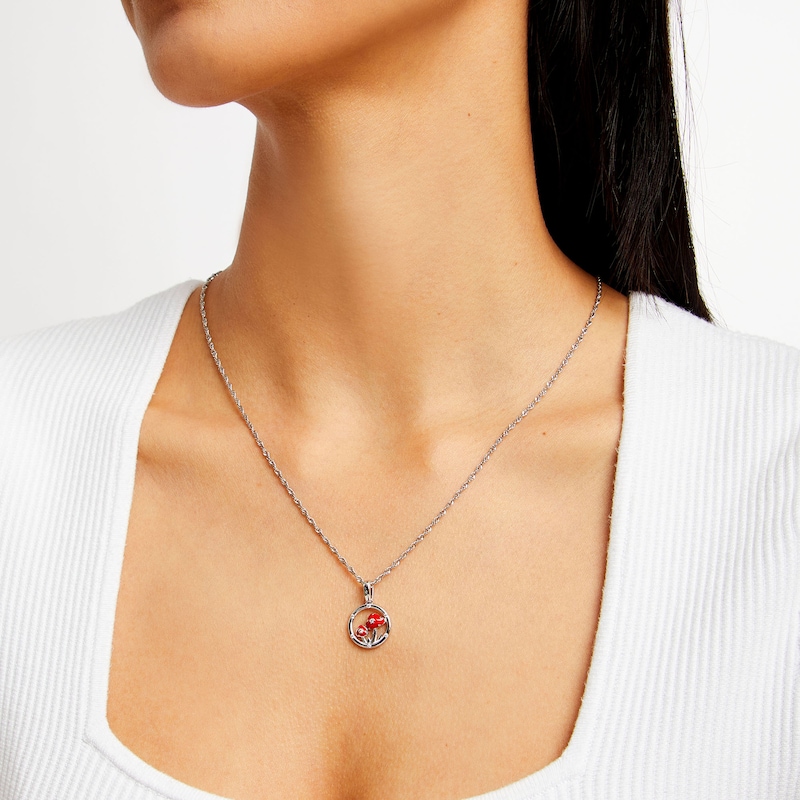Main Image 2 of Sterling Silver 1/20 CT. T.W. Diamond Red Ceramic Mushrooms Charm
