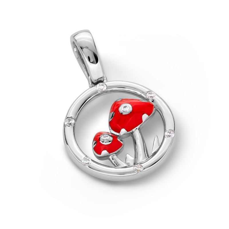 Main Image 3 of Sterling Silver 1/20 CT. T.W. Diamond Red Ceramic Mushrooms Charm