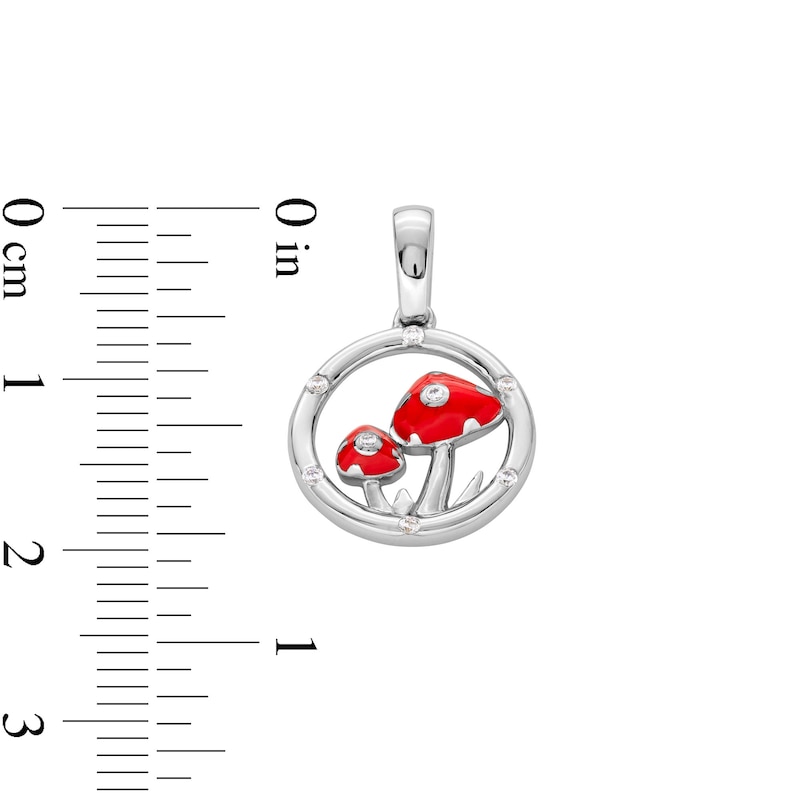 Main Image 4 of Sterling Silver 1/20 CT. T.W. Diamond Red Ceramic Mushrooms Charm