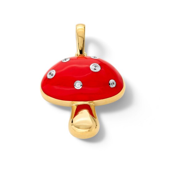 14K Gold Plate 1/20 CT. T.W. Diamond Red Ceramic Mushroom Charm
