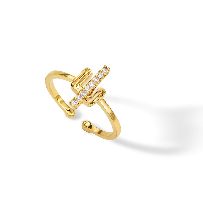 18K Gold Plate Diamond Accent Cactus Ring