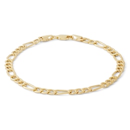 14K Hollow Gold Beveled Figaro Chain Bracelet - 7.5&quot;