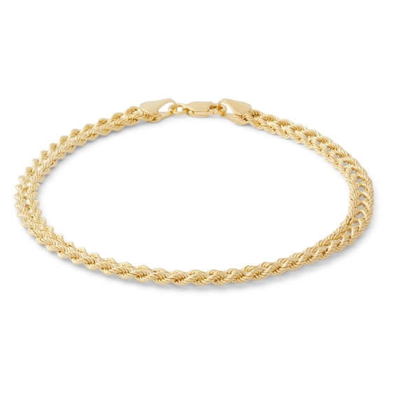 14K Hollow Gold Double Row Rope Chain Bracelet - 7.5"