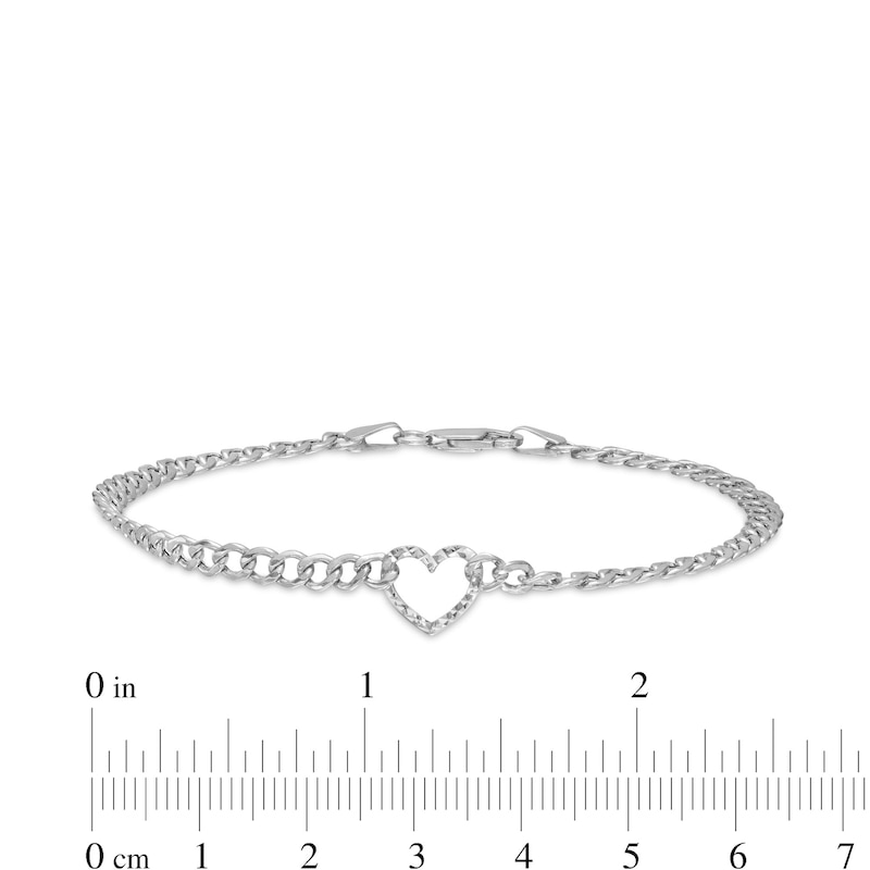 10K Hollow White Gold Diamond-Cut Heart Chain Bracelet - 7.5"