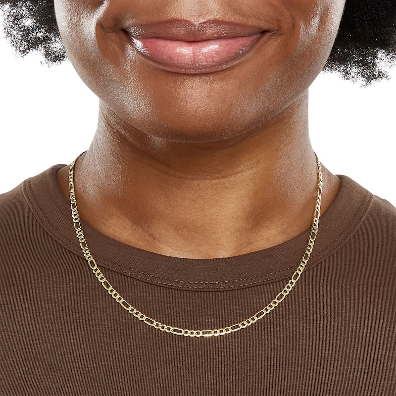 Main Image 3 of 14K Hollow Gold Beveled Figaro Chain - 18"