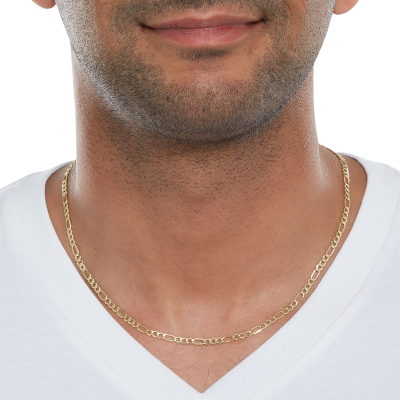 Main Image 4 of 14K Hollow Gold Beveled Figaro Chain - 18"