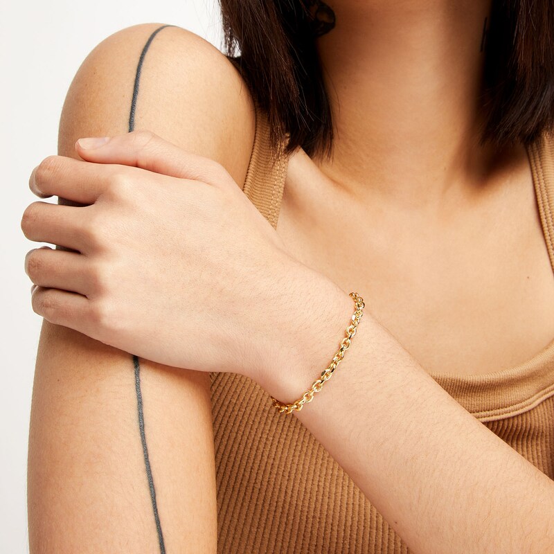 Main Image 2 of 10K Semi-Sold Gold Diamond-Cut Rolo Chain Bracelet