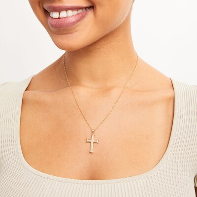 14K Hollow Gold Flare Ends Cross Charm