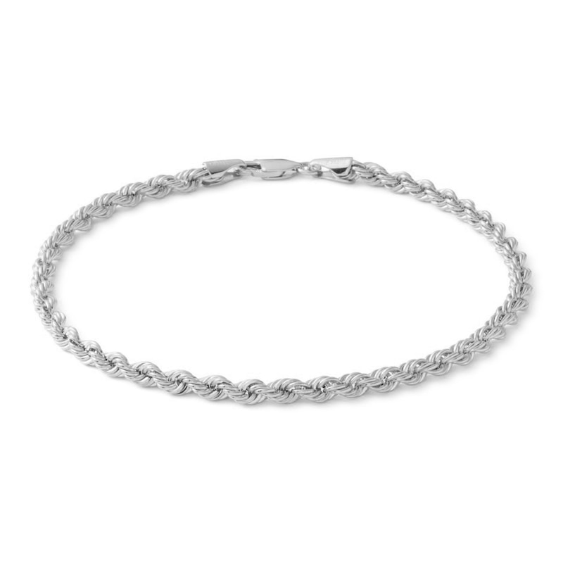 Main Image 1 of 10K Hollow White Gold Rope Chain Bracelet - 8"