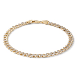 14K Semi-Solid Gold Diamond-Cut Cuban Curb Two-Tone Chain Bracelet - 8.5&quot;