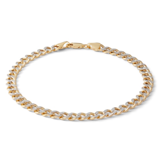 14K Semi-Solid Gold Diamond-Cut Cuban Curb Two-Tone Chain Bracelet - 8.5"