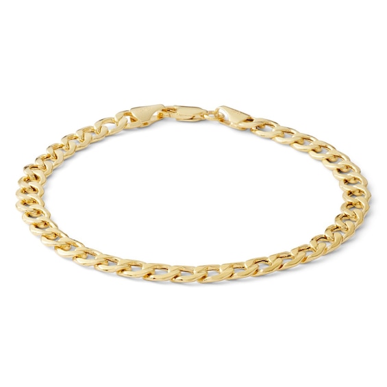 14K Hollow Gold Beveled Curb Chain Bracelet - 7.5"