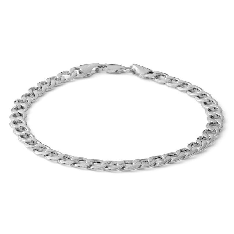 10K Hollow White Gold Beveled Curb Chain Bracelet  - 7.5"