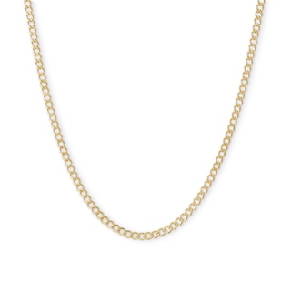14K Hollow Gold Beveled Curb Chain Necklace - 24"
