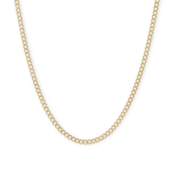 14K Hollow Gold Beveled Curb Chain Necklace - 24"