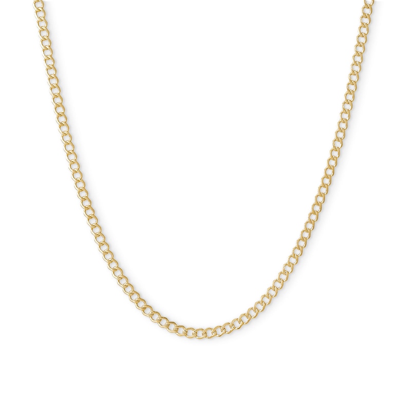 14K Hollow Gold Beveled Curb Chain Necklace - 24"