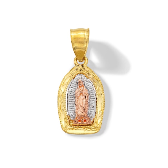 14K Solid Gold Our Lady of Guadalupe Tri-Color Charm