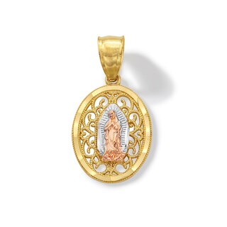 14K Solid Gold Our Lady of Guadalupe Filigree Tri-Color Charm
