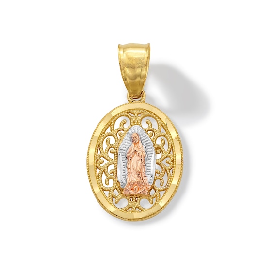 14K Solid Gold Our Lady of Guadalupe Filigree Tri-Color Charm